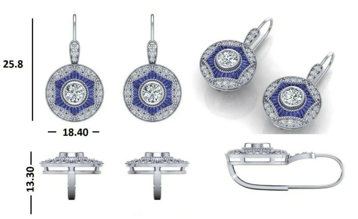 Vintage Art Deco Style 3.75Ct Diamond Engagement 14K White Gold Finish Earrings