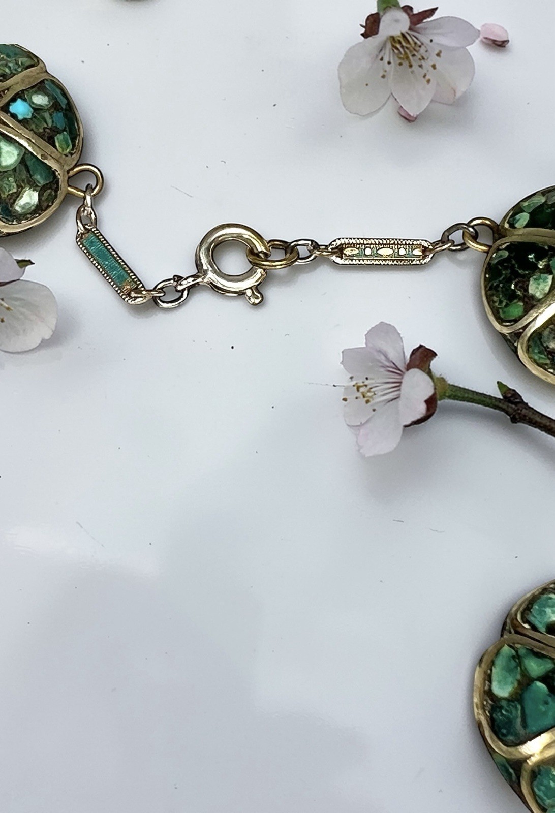 Kashmiri Tibetan Turquoise Chip Mosaic Inlay Necklace Flower Medallions 18” Atq