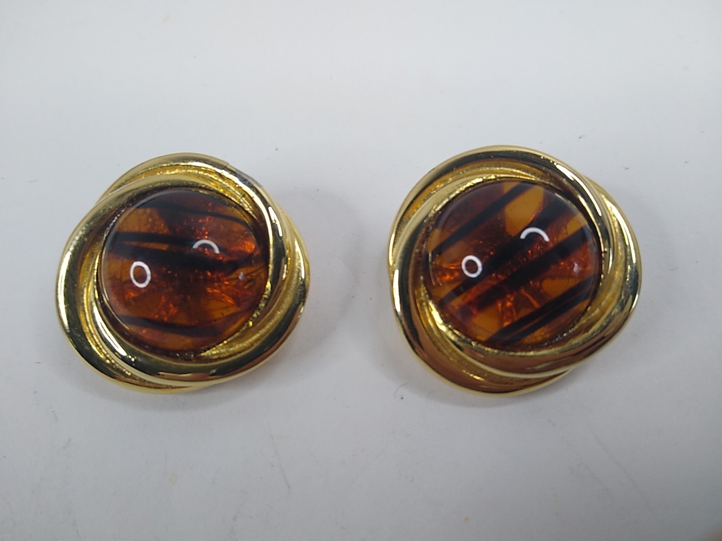 Vintage Gay Boyer Tigers Eye Cabochon Clip On Earrings Signed