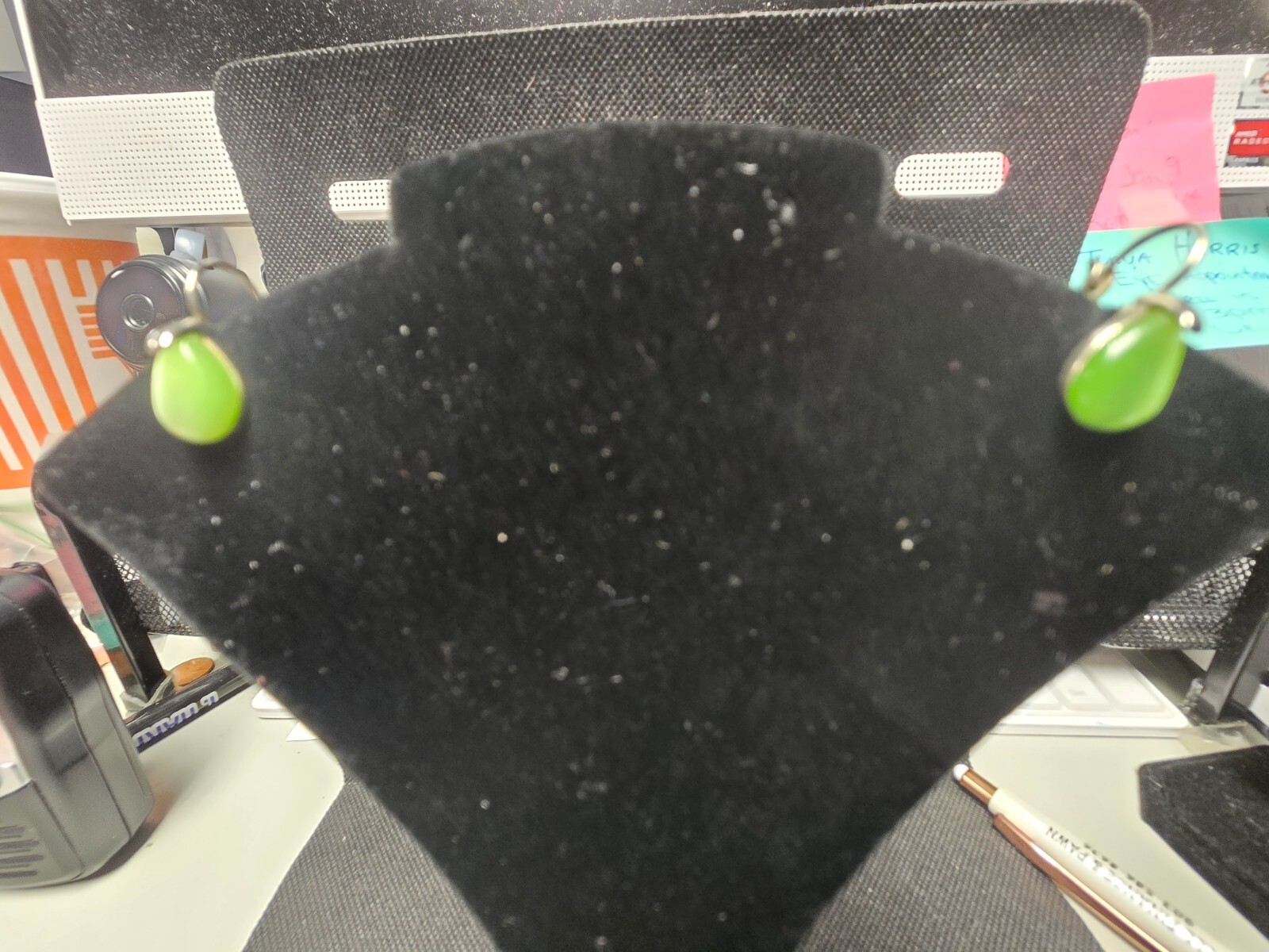Clip on Vintage Green Cat Eye Stone and Slver Tone Stone is a Beautiful Teardrop