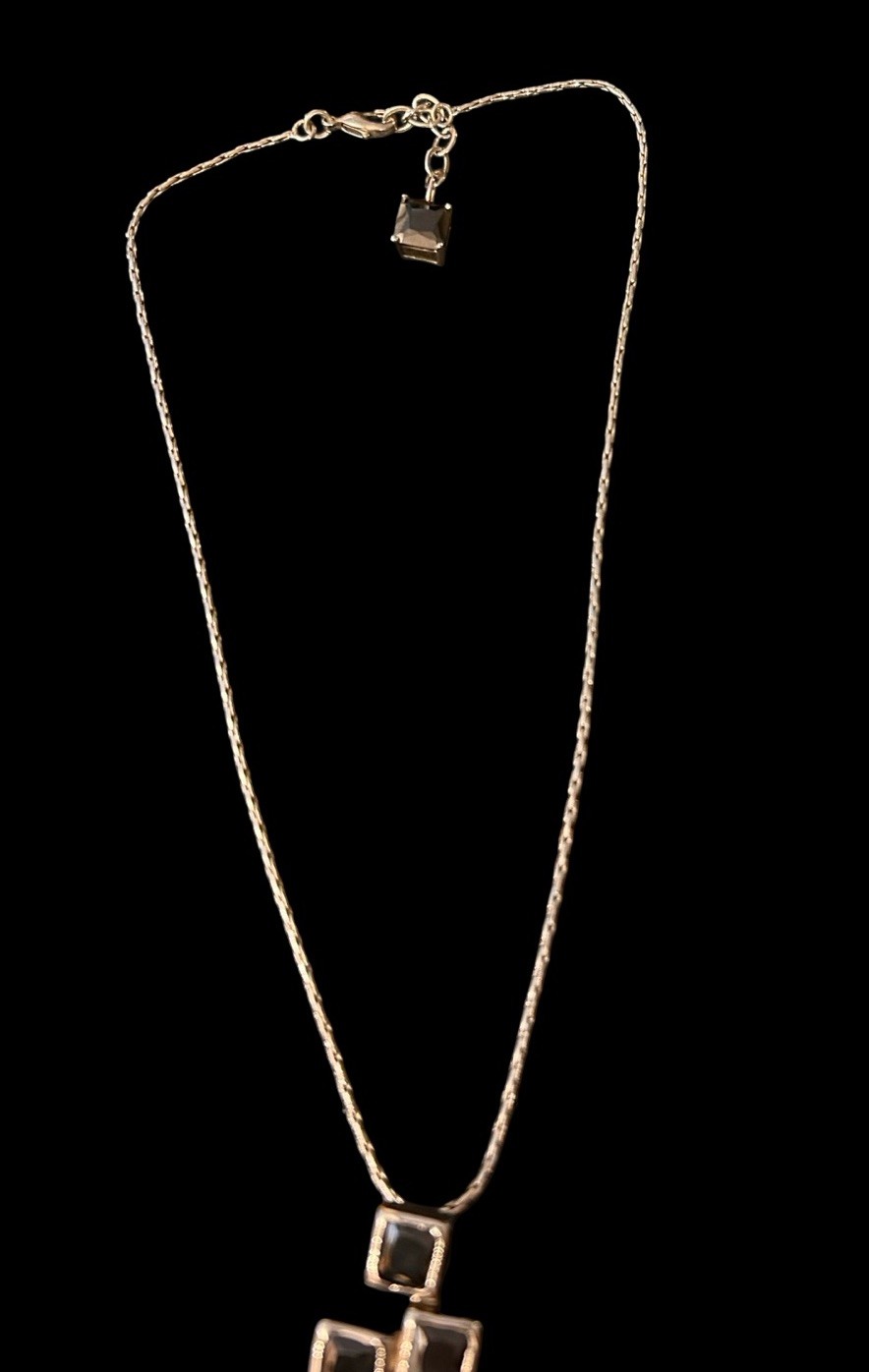 Vtg Onyx Geometric Bold Brutalist Pendant Statement Necklace Marked A.T. N.8