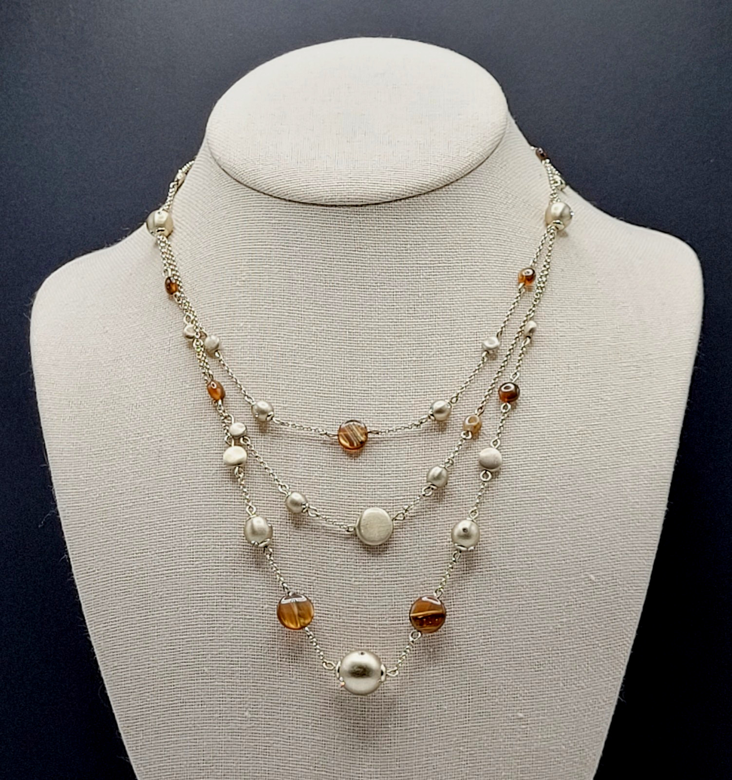 Monet Multi Strand Layer Floating Necklace Festoon Vintage Necklace 16 Inch