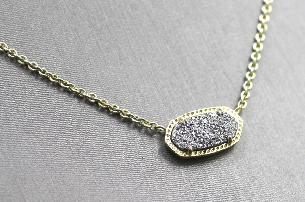Kendra Scott Elisa Gold tone Pendant Necklace In Iridescent Drusy 15-17″ chain