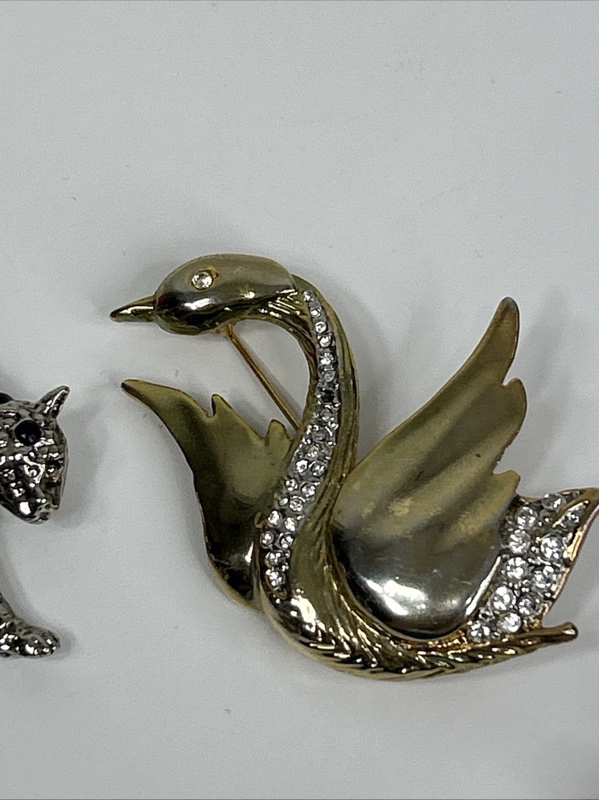 Brooch Pin Lot Swan Cat Leopard Wheelbarrow Flower Rhinestone Golden Silver READ