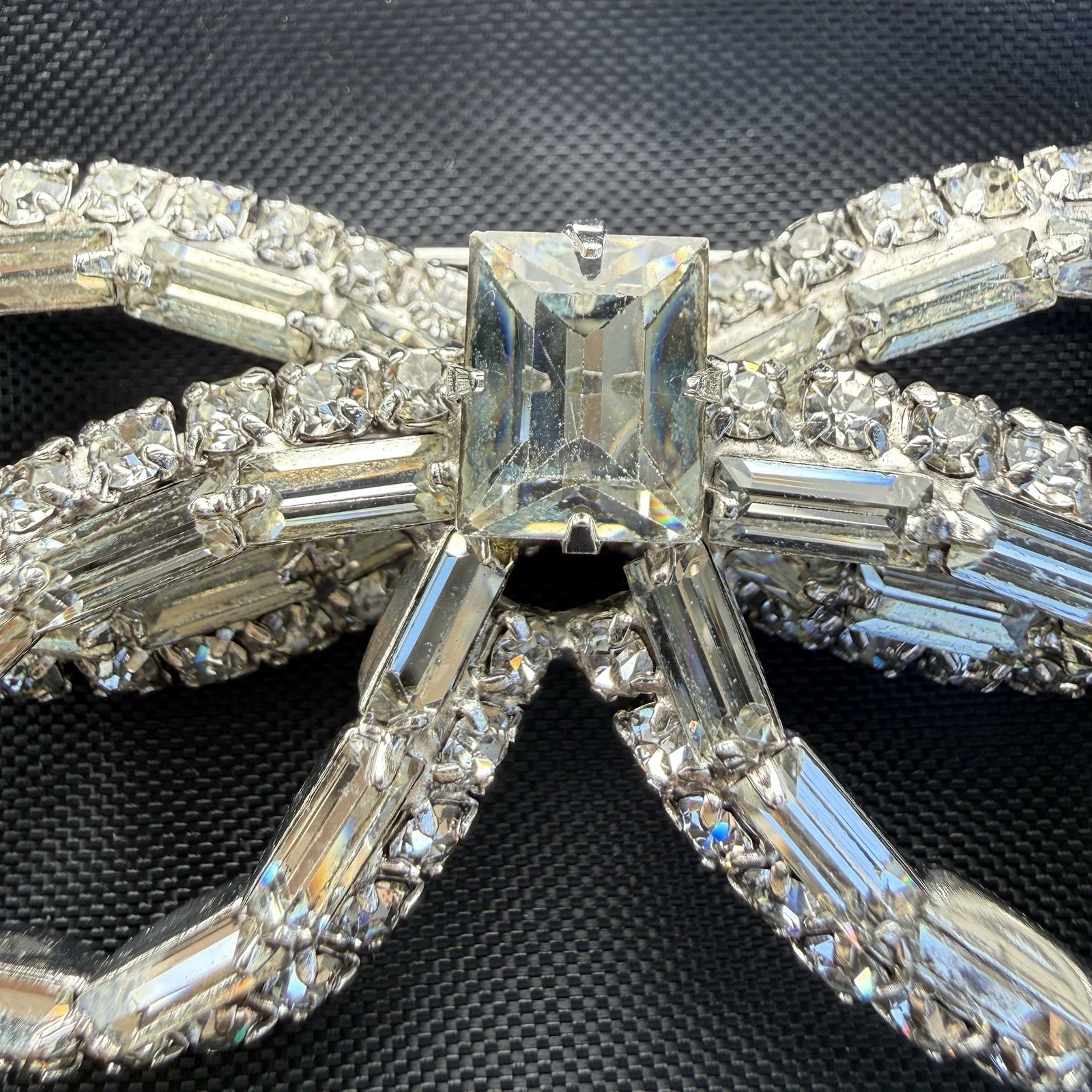 Vintage Rhinestone Bow Brooch/pin Baguette, Round And Emerald Cut Stones