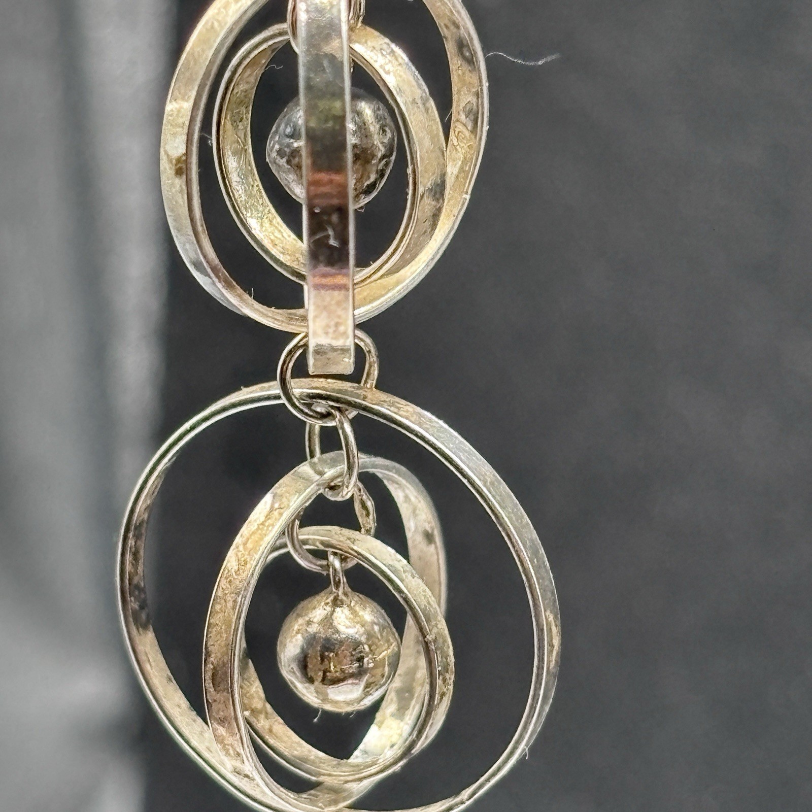 Two-Tiered 3 Concentric Circle’s 925 Silver Earrings Center Bead “Navajo Pearl”
