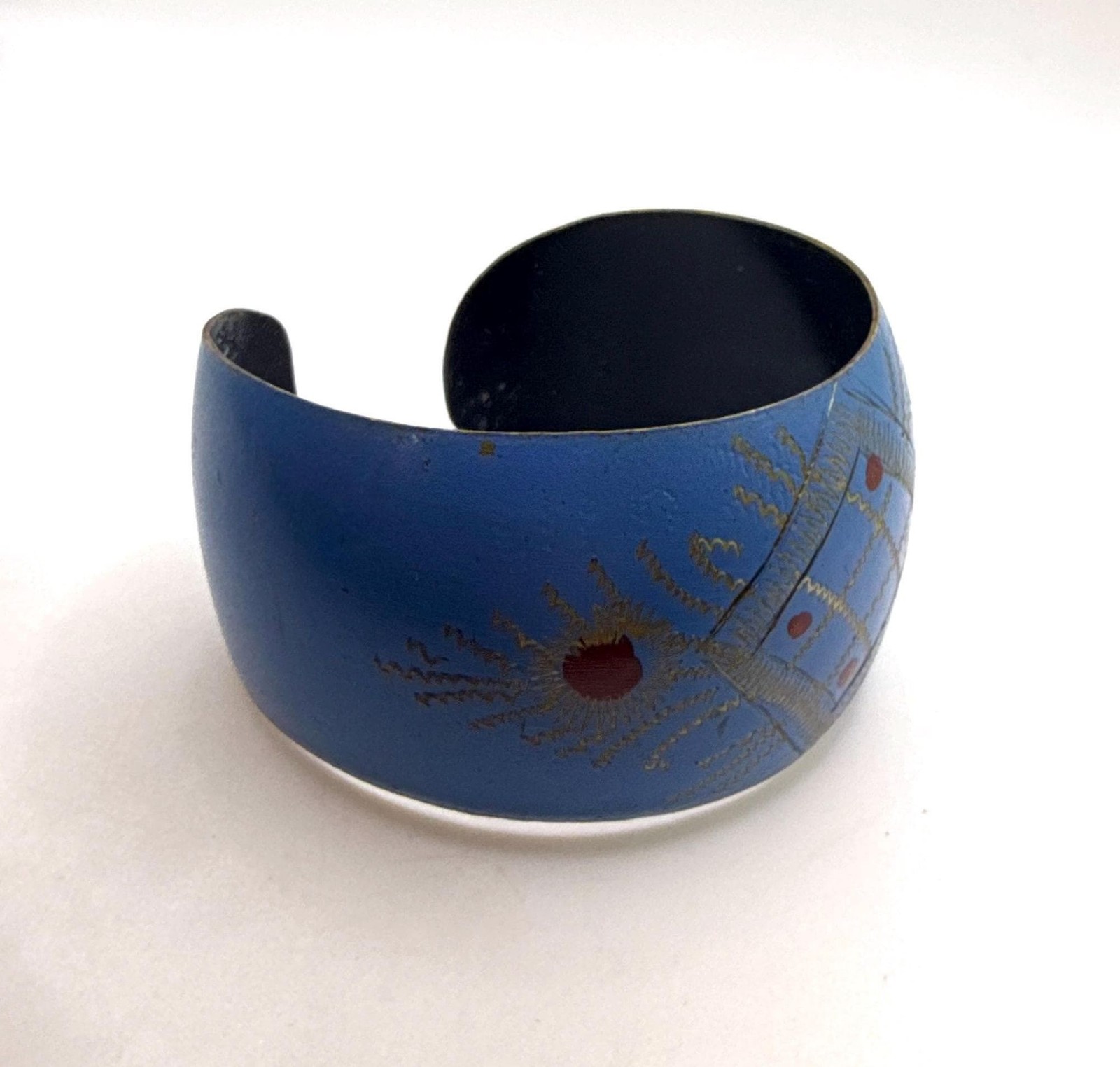 Vintage blue gold red enamel wide cuff bracelet