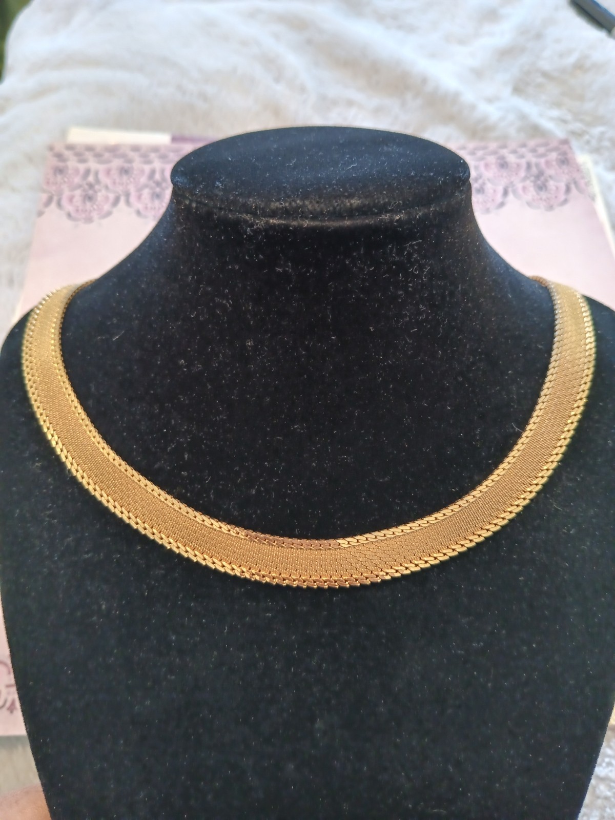 Vintage Monet Gold Plated Wide Mesh Snake Chain Choker Necklace