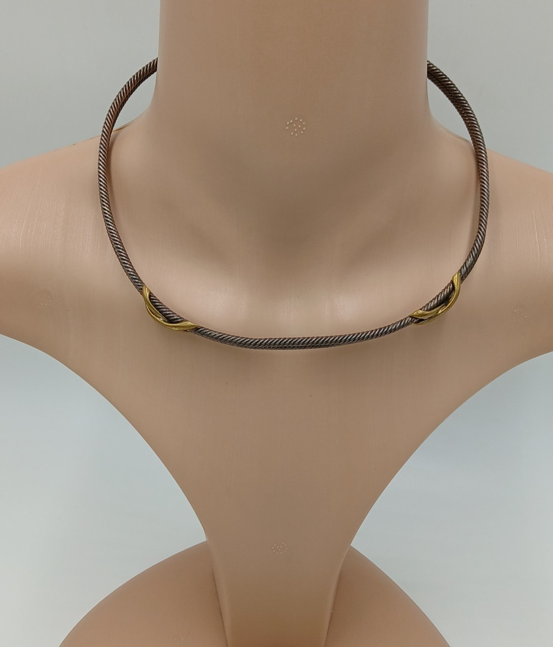 VTG 925 Taxco Mexico Heavy Cable Choker Necklace 61g Two Tone Accent End Caps