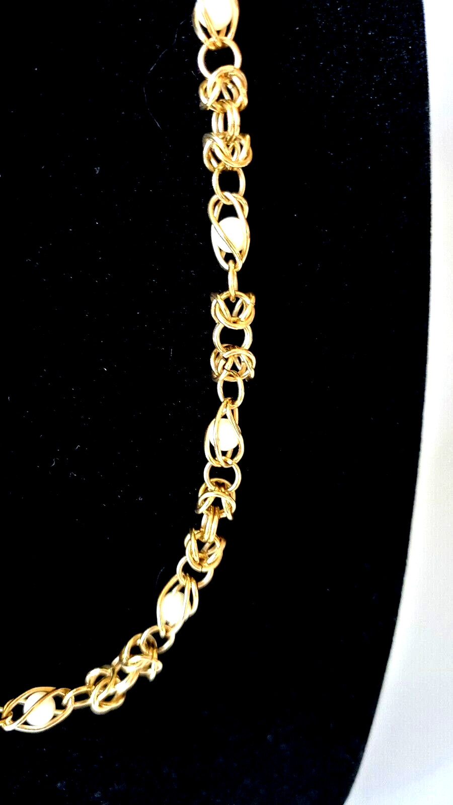 Retro Caged Faux Pearl in Gold Tone Chain Necklace 22.5″ L