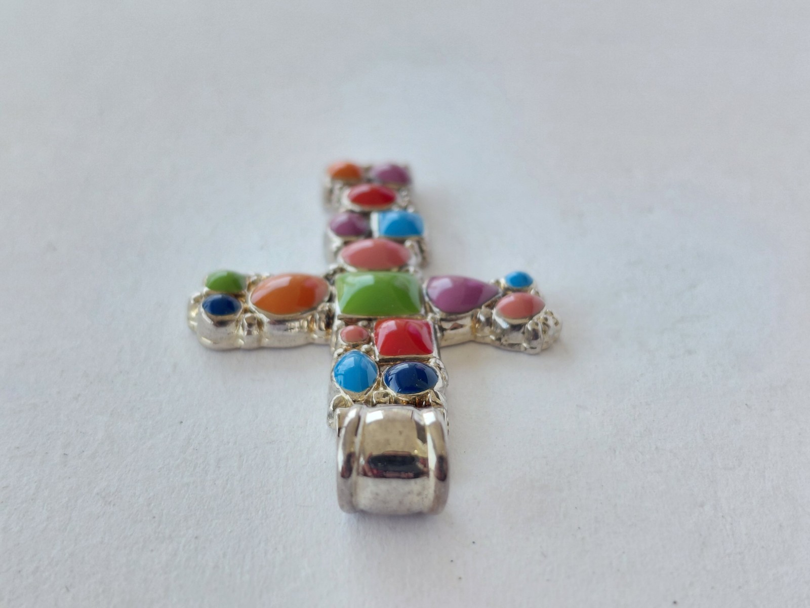 Vintage Signed Best Necklace Pendant Silver Tone Multicolor Enamel