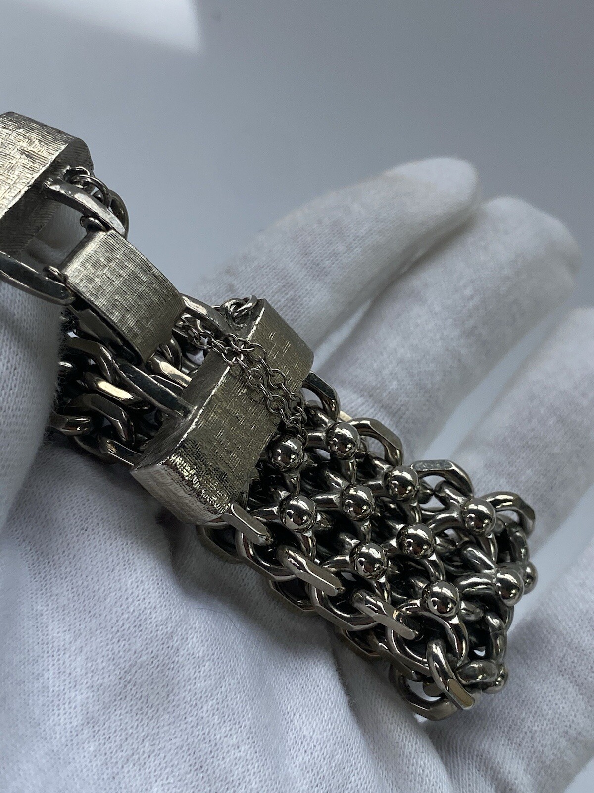 Vintage Cathé Cathe Chunky Silver Tone Heavy Brutalist Ball & Chain Bracelet