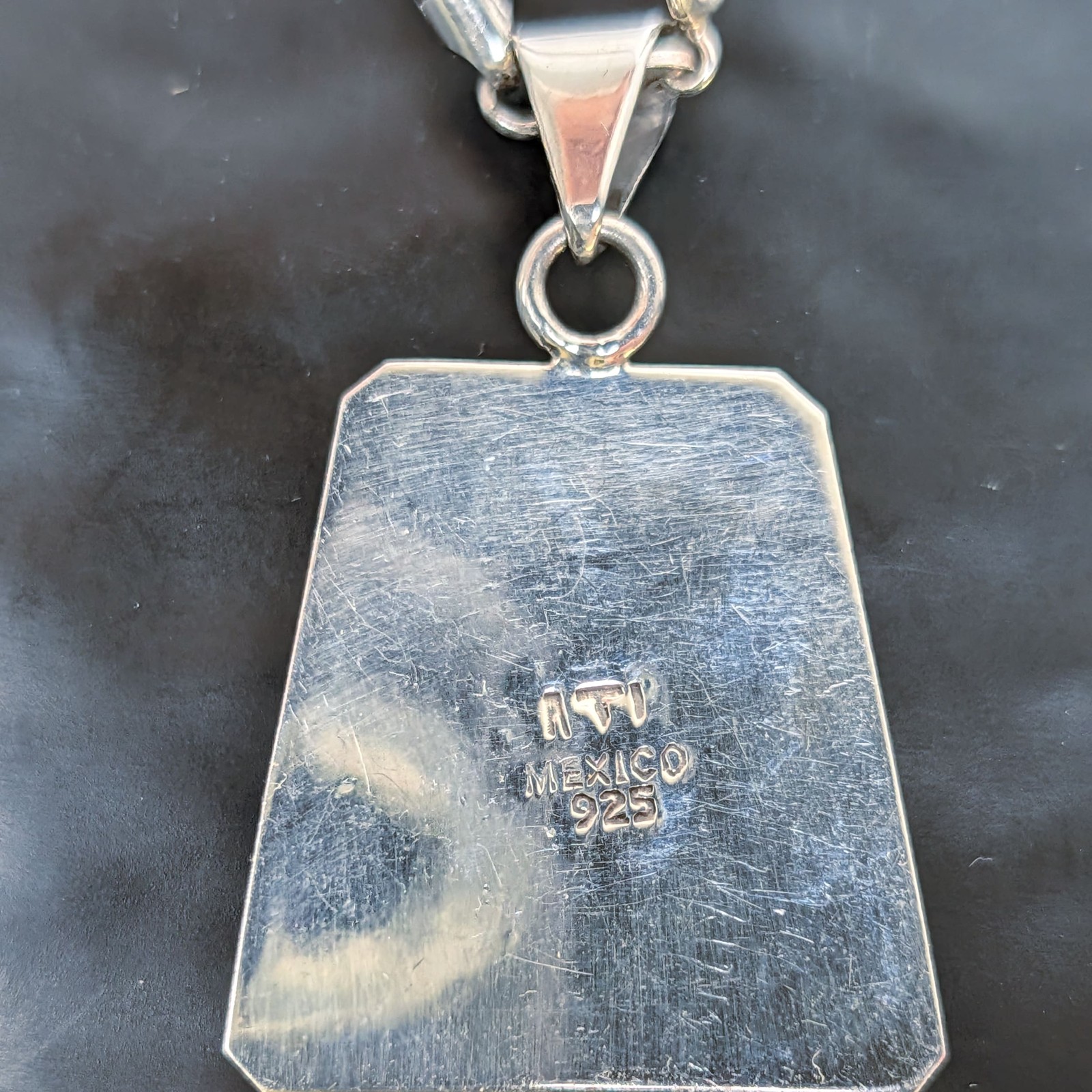 ATI Mexico 925 Sterling Silver Retro Domed Pendant Necklace+Popcorn Chain ✨