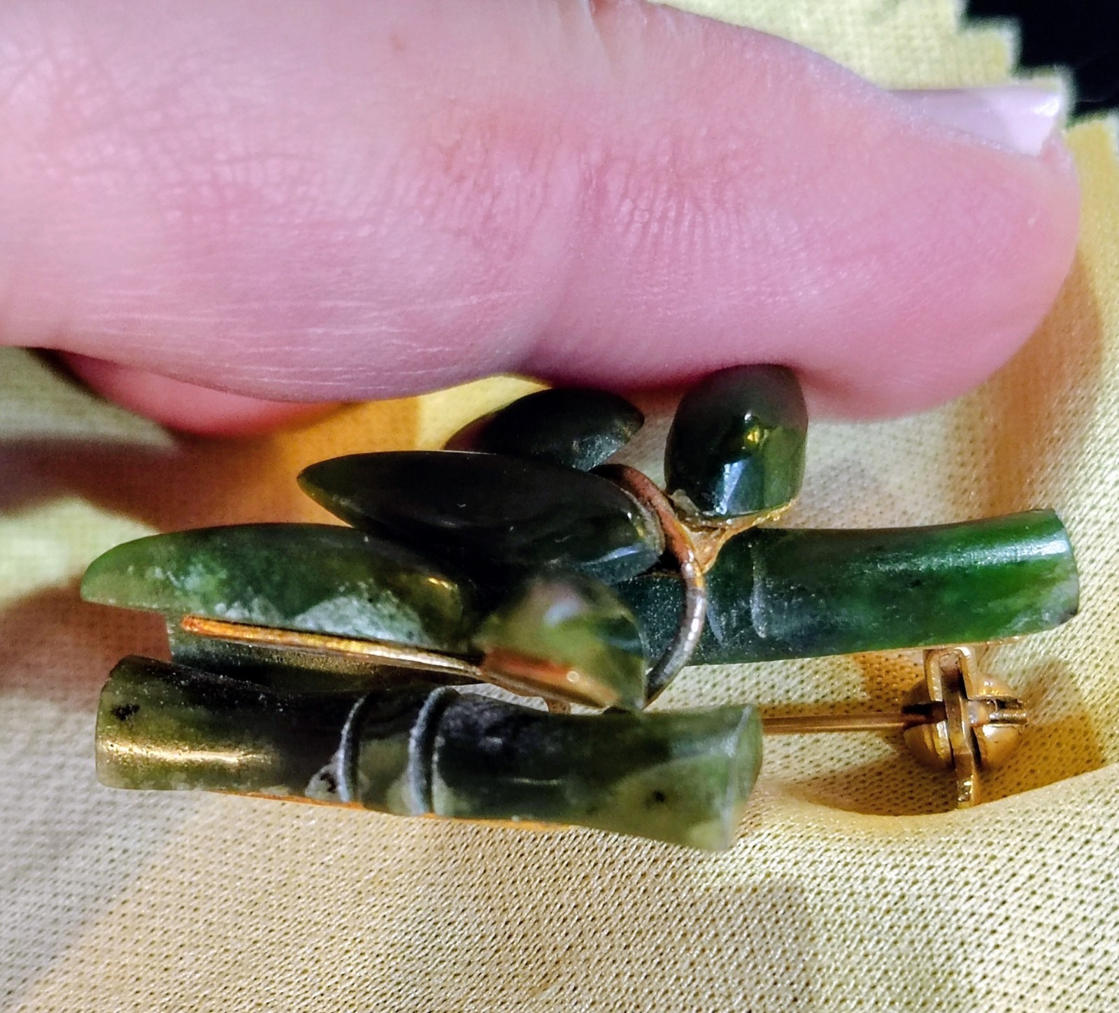 Vintage Carved Bakelite Jade Lucky Bamboo Pin