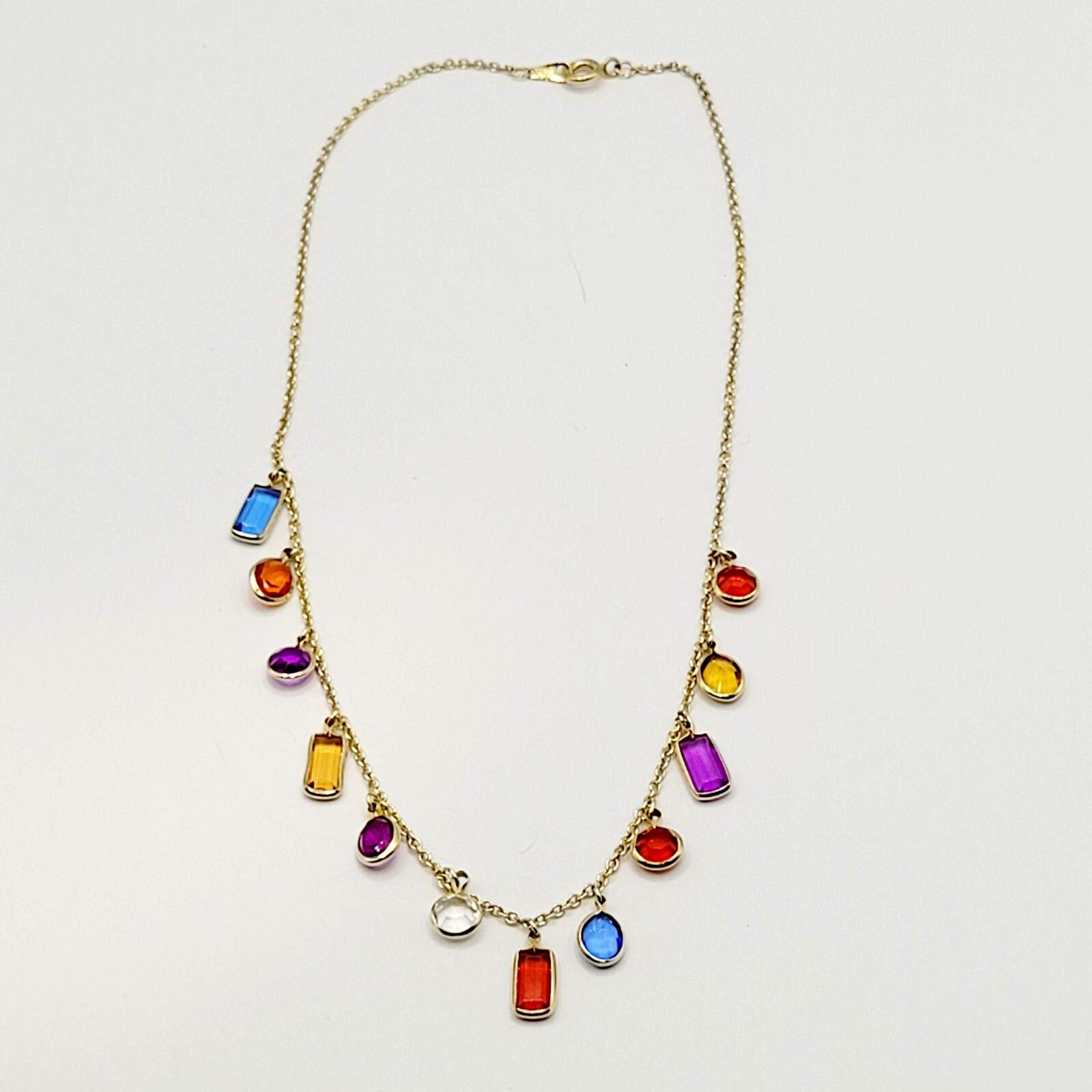 Rainbow Colors Acrylic Charm Station Bead Gold Tone Vintage 1980s Necklace Korea
