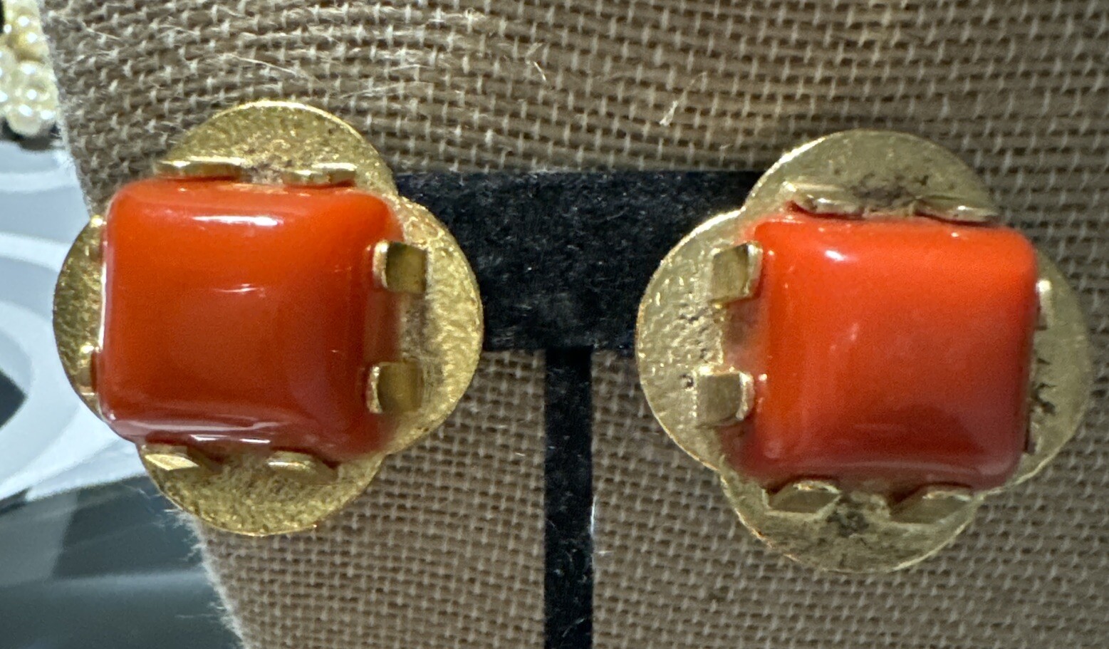 Orena Paris Red Coral Earrings Vintage 1970s Costume Jewelry