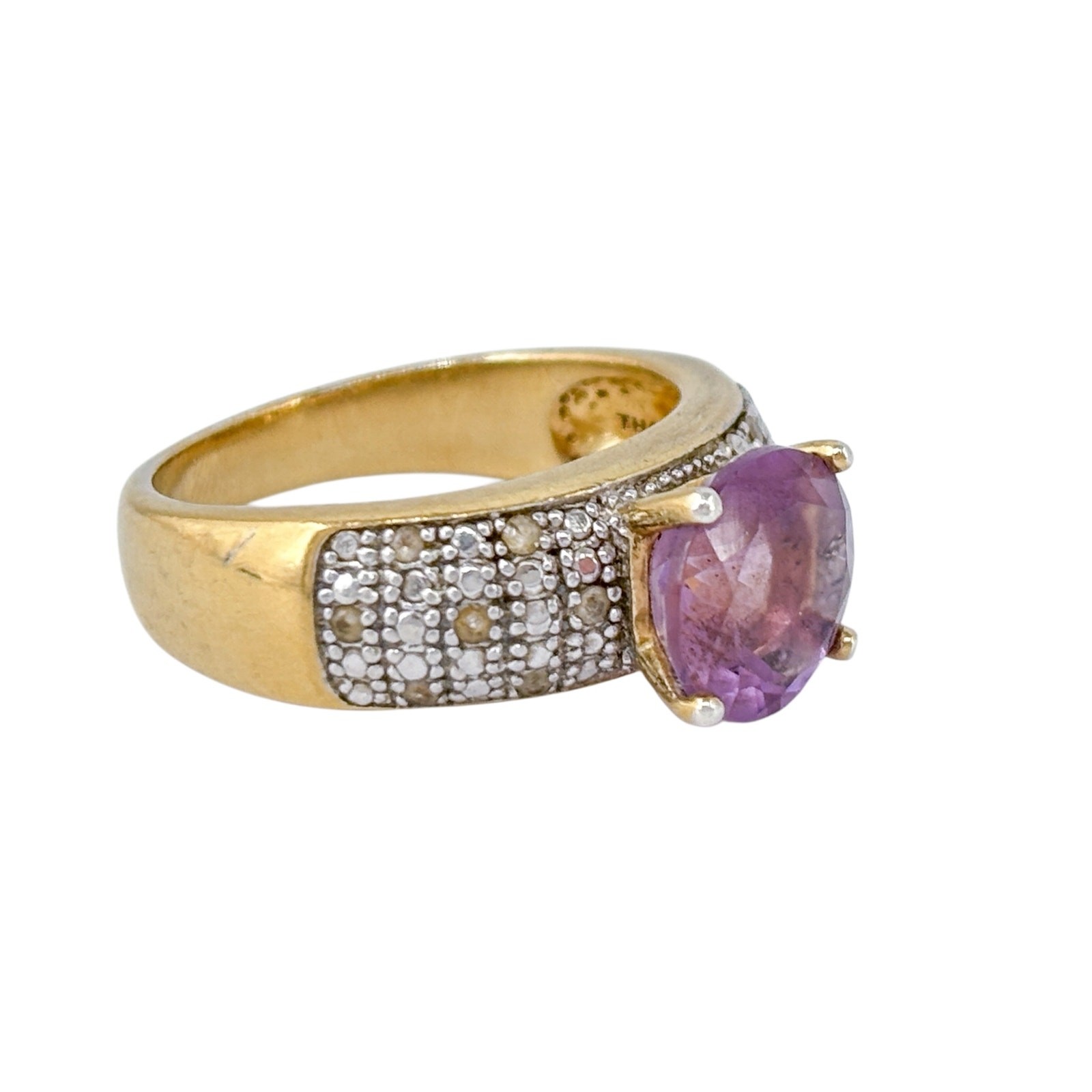 Purple Amethyst Ring | Gold Plated Sterling Silver 925 | Thailand | Size 10