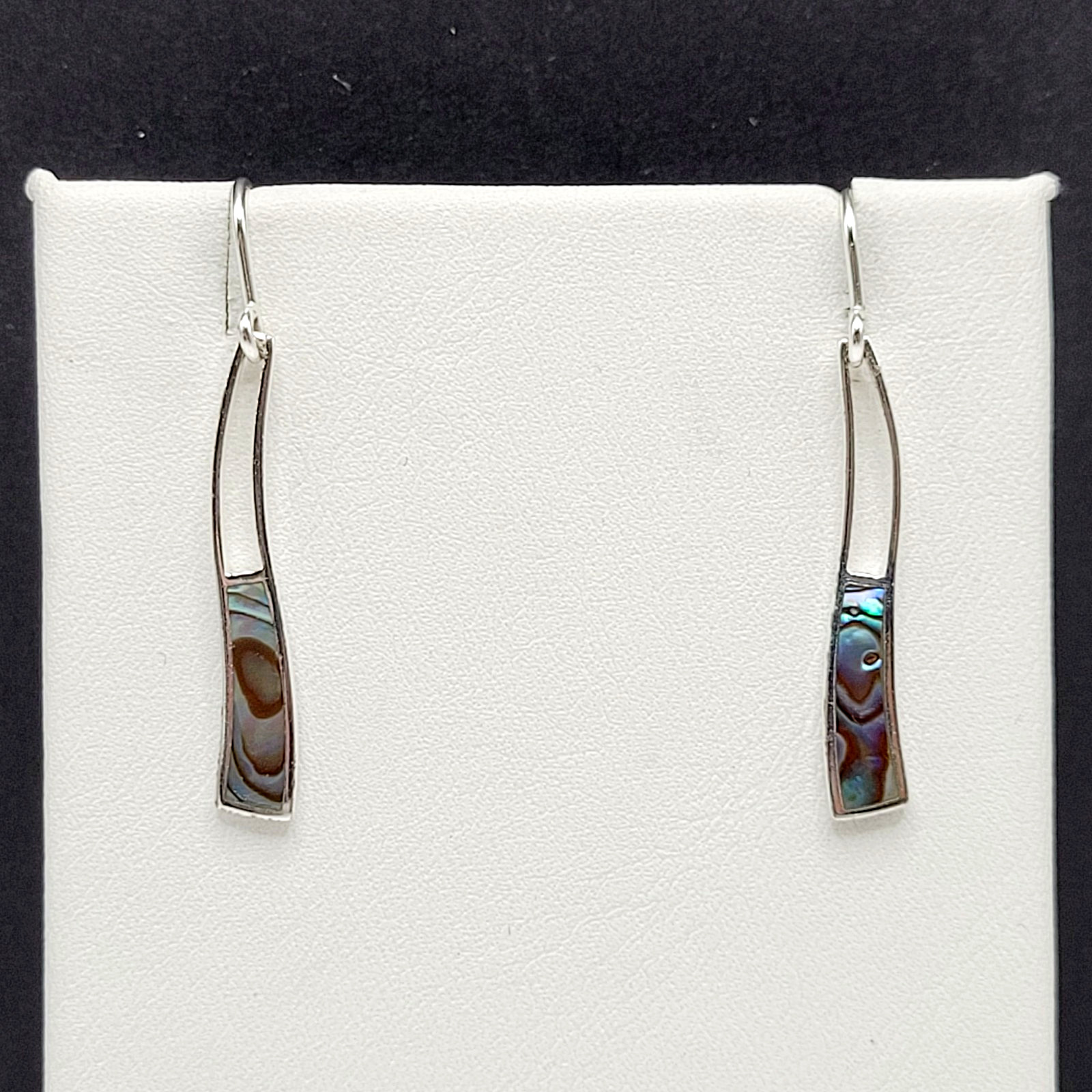 Iridescent Paua Shell Ocean Wave SU 925 Thailand Dangle Pierced Hook Earrings