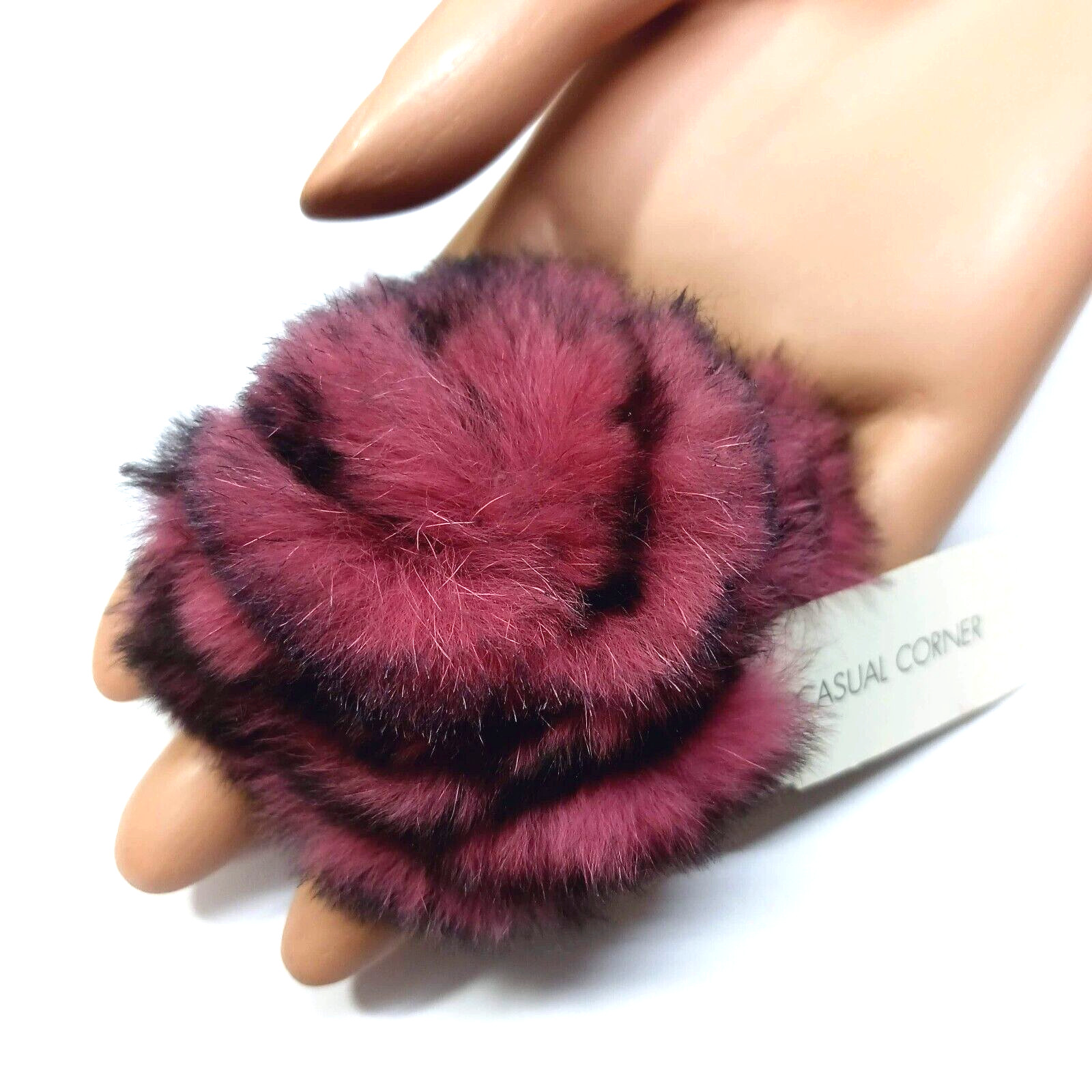 Vintage CASUAL CORNER Fur Puff Pin Brooch Dusty Mauve Pink NOS with Tags