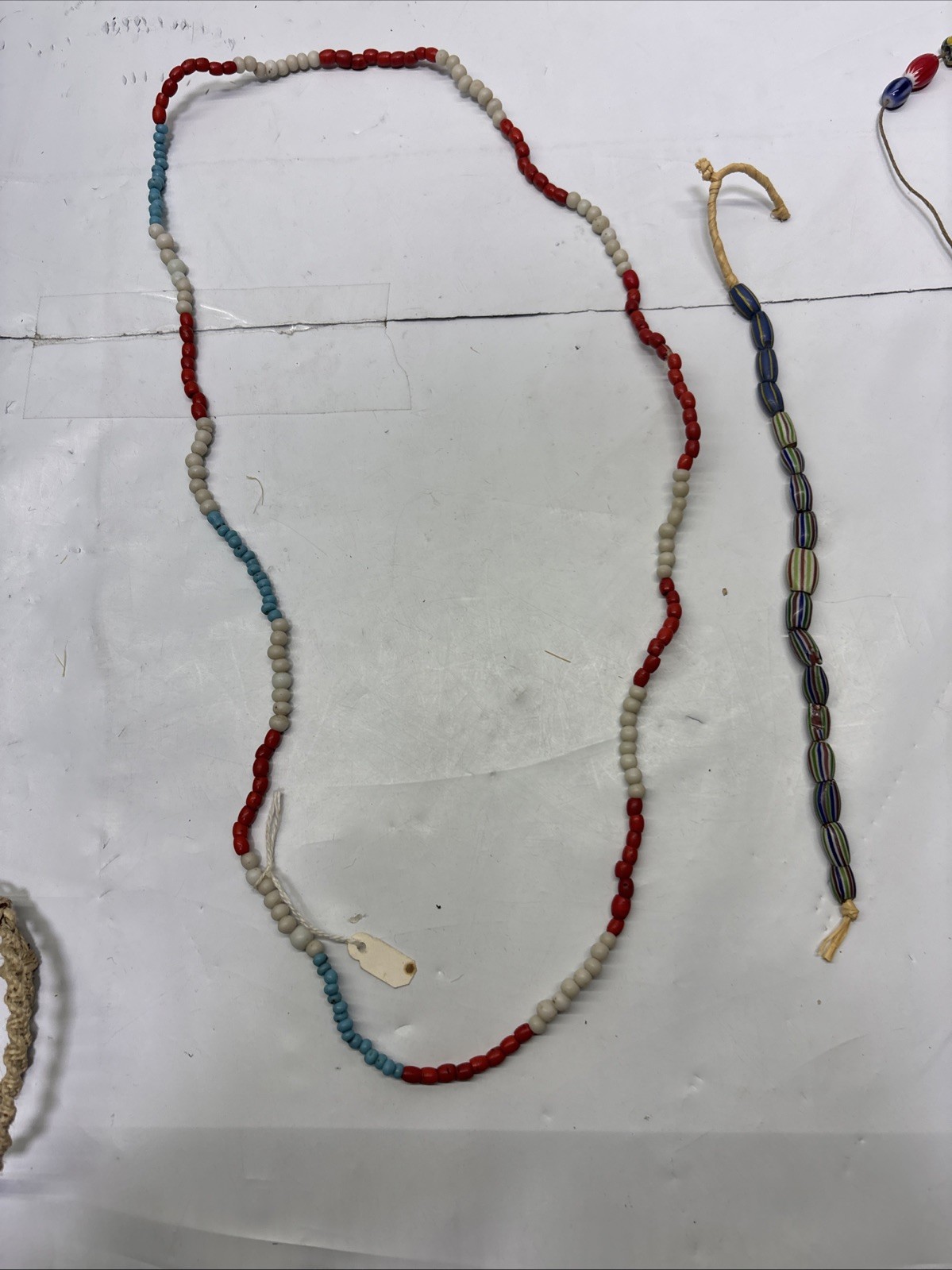 Lot of 3 Old /Ancient Venetian African glass trade beads & hemp Seashell Chocker