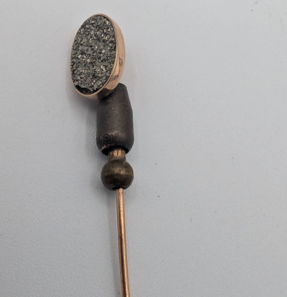 Antique 10K Yellow Gold Marcasite Stickpin with HOLD-ON Patent Safety Clutch