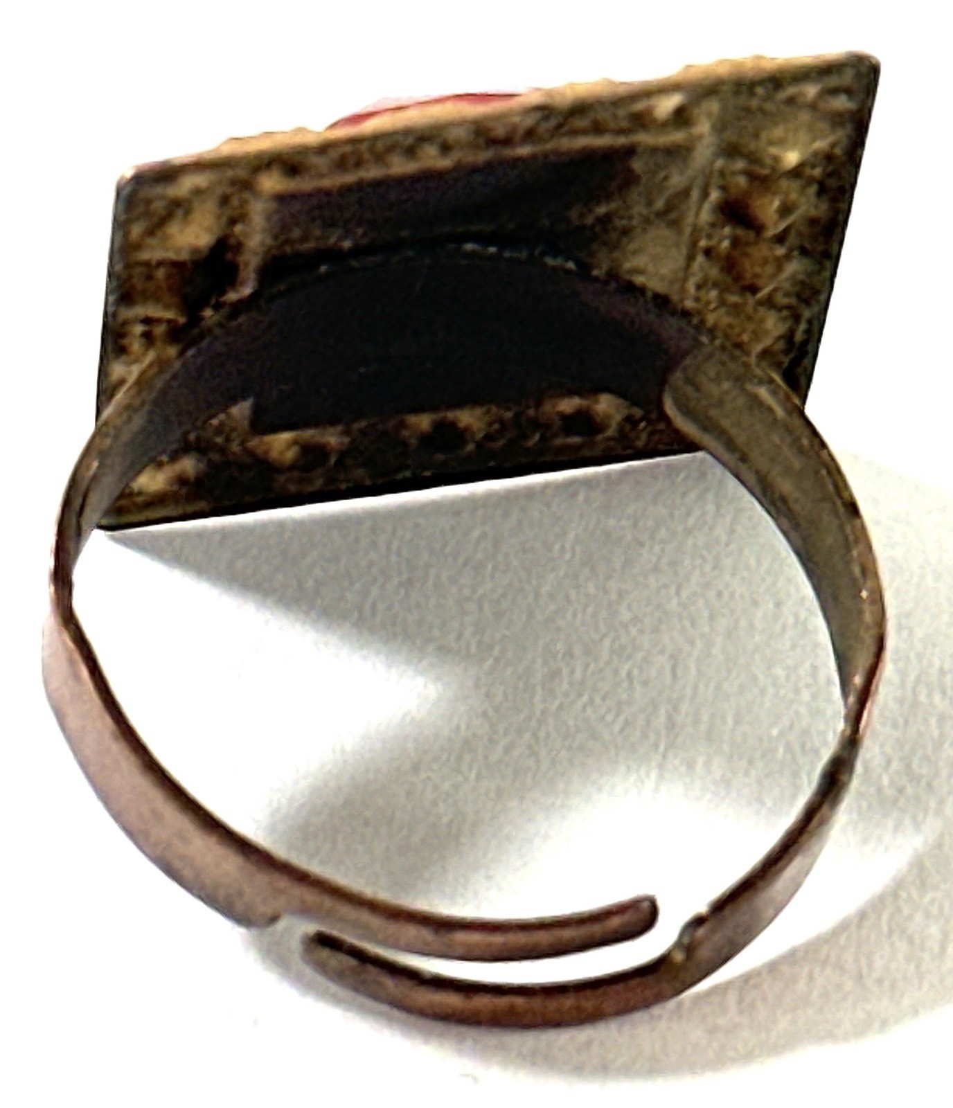 Vtg Brass Tone Cuff Bracelet Pink Jewels & Matching Adjustable Ring