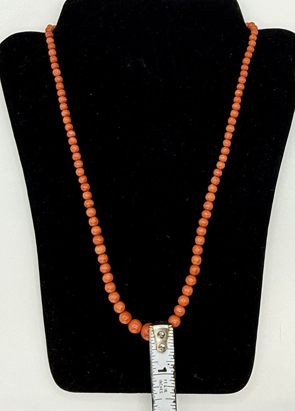 Antique Edwardian Victorian Hand Strung Knot Graduated Coral Bead Necklace 18”
