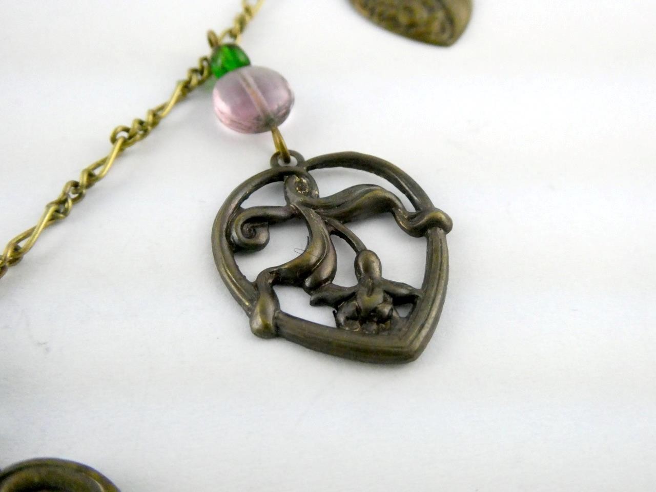Vintage Glass Works Studio Glass and Brass Charms Multi Color Necklace 20g 26 In