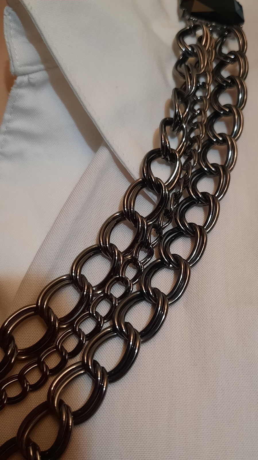 Vintage Mi-Amore Floral Bow 28″ Chain Necklace Black Chunky Statement Silvertone