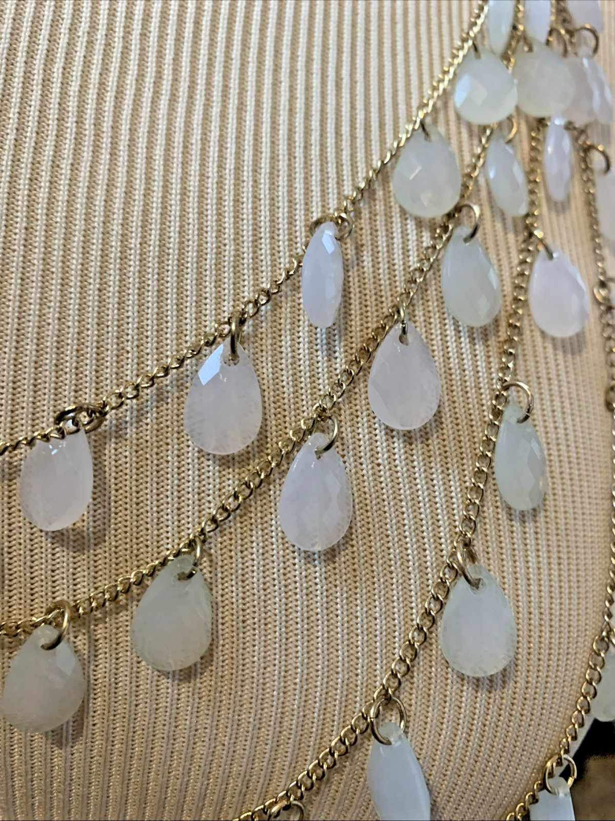 Gold Tone Faceted Teardrop Charms Layered Long Necklace Boho 36 Inches Vintage