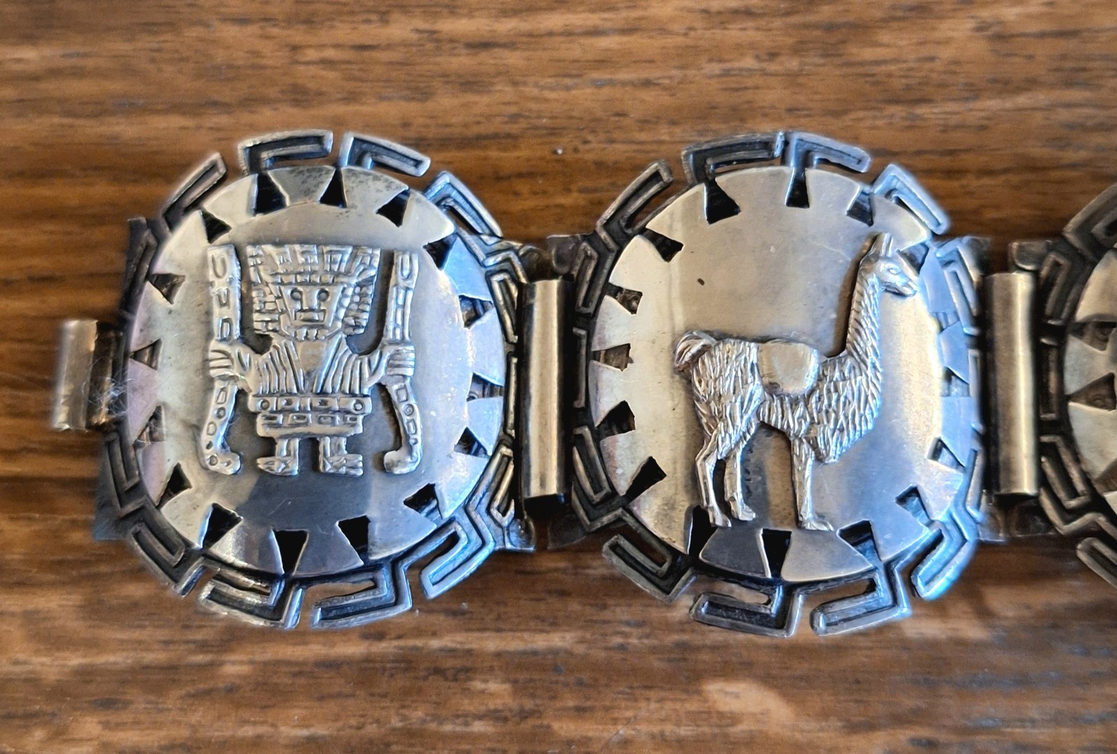 Vintage Estate Peru Sterling Silver Bracelet W/Mayan/Inca Panels! 7.25″ L! 44G!!