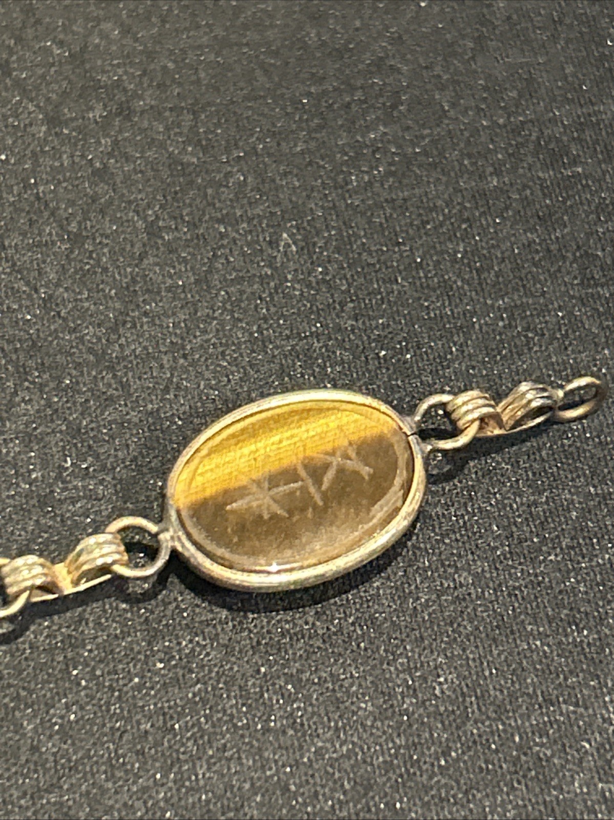 12 K Gold Filled AC Scarab Bracelet Egyptian Revival Carved Stones Needs Repair