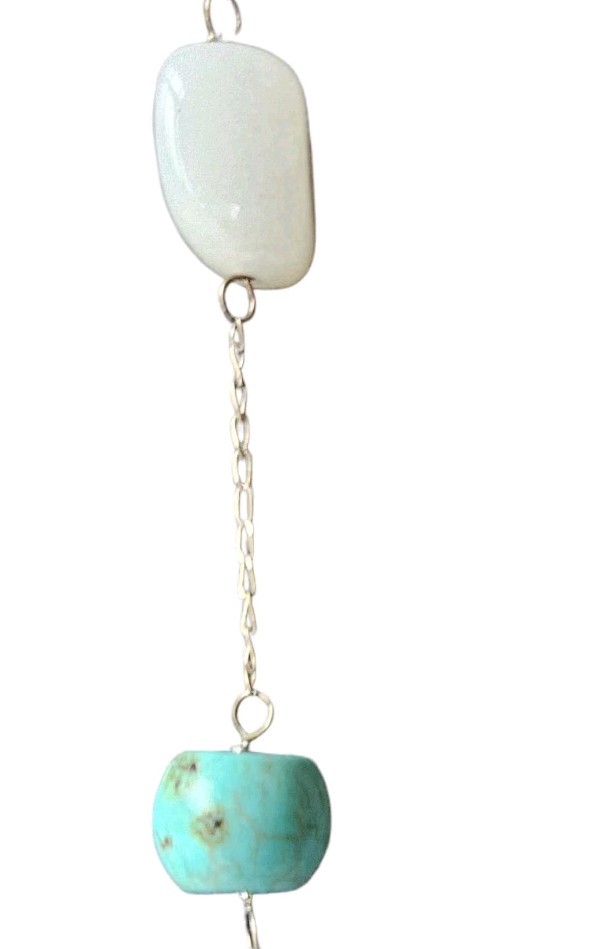 Sterling Silver HandPicked Necklace 925 Medallion Chain Semi Precious Stones 34″