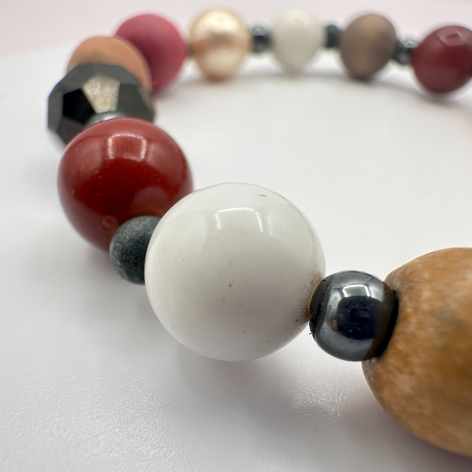 Vintage 90s Earth Tone Bead Stretch Bracelet Boho Classic Fashion Jewelry Boho