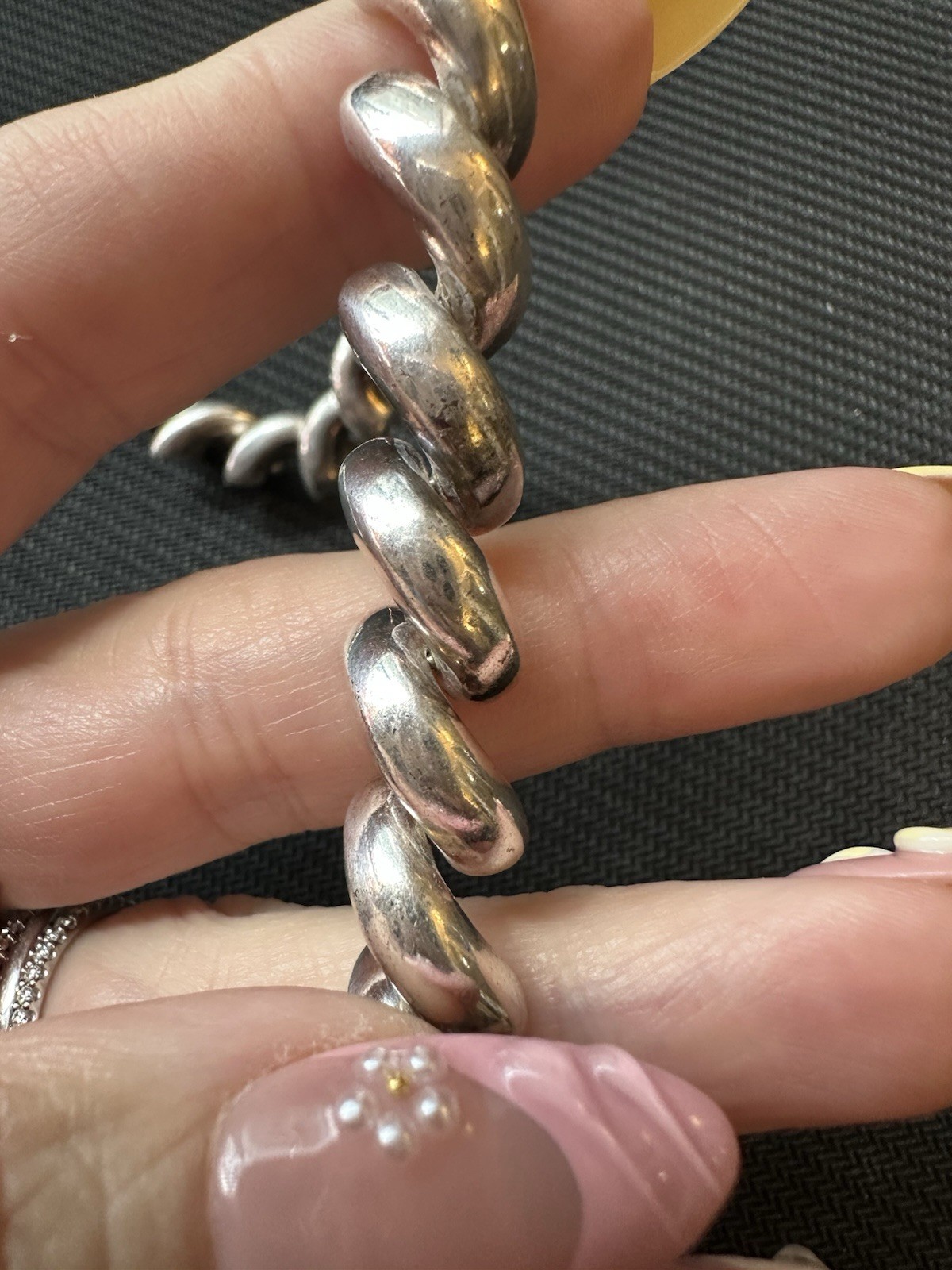 Vtg Sterling Silver 925 San Marco Link Macaroni Style Necklace, 16.5in Long