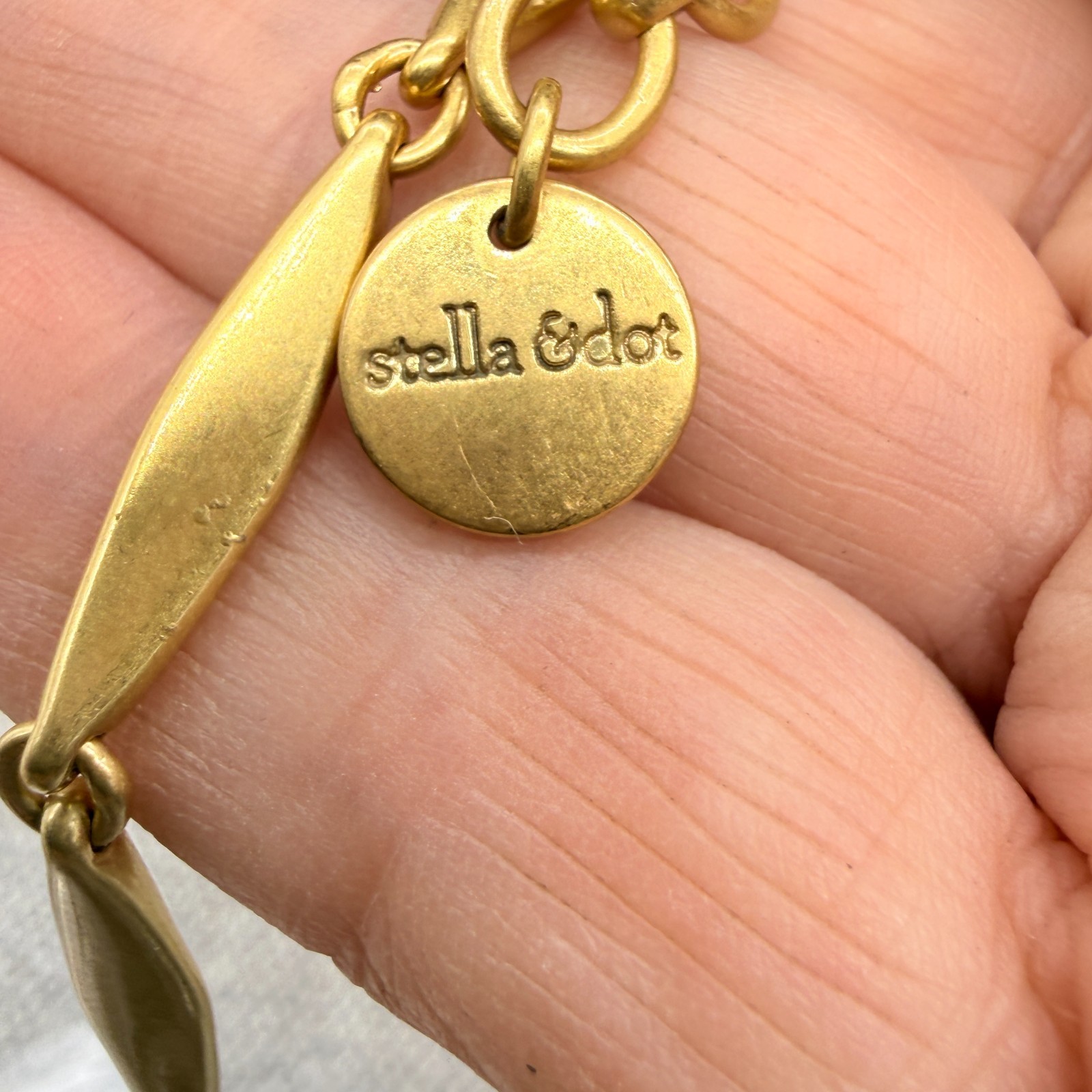 Vintage Stella Dot Necklace Black Wrapped Leather Brushed Gold Tone Signed