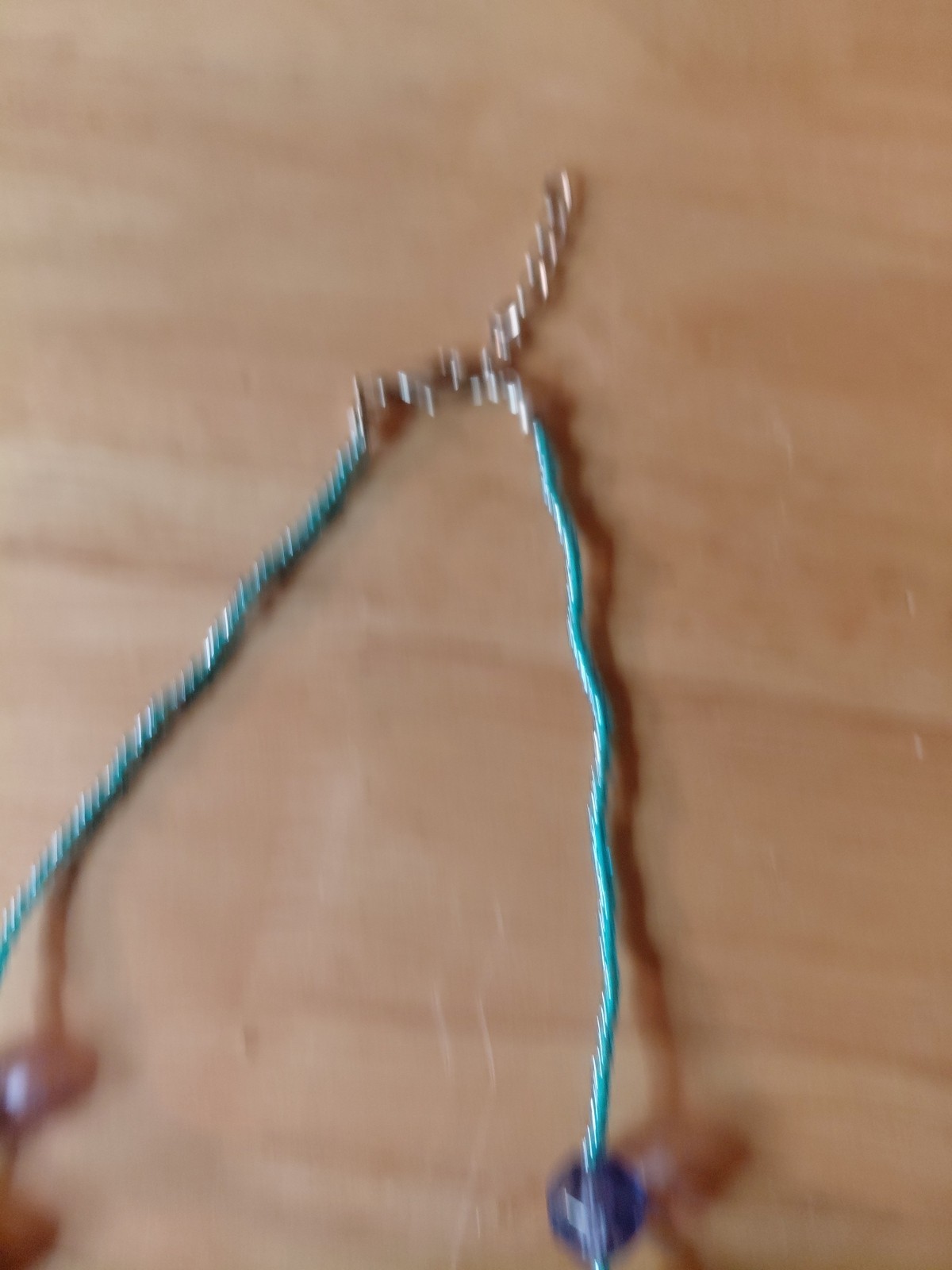 Blue Acrylic & Glass Bead Pendant Necklace – Handbeaded – 15″