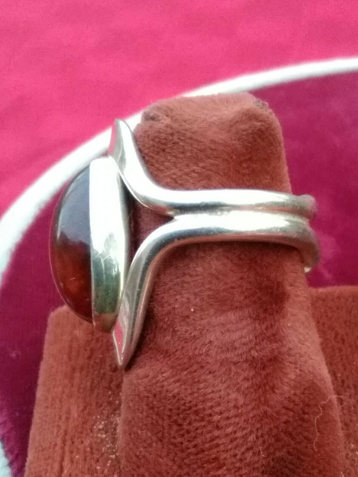 Vintage NEILS ERIK FROM 925 Sterling Modernist Amber Ring Size 6 Denmark