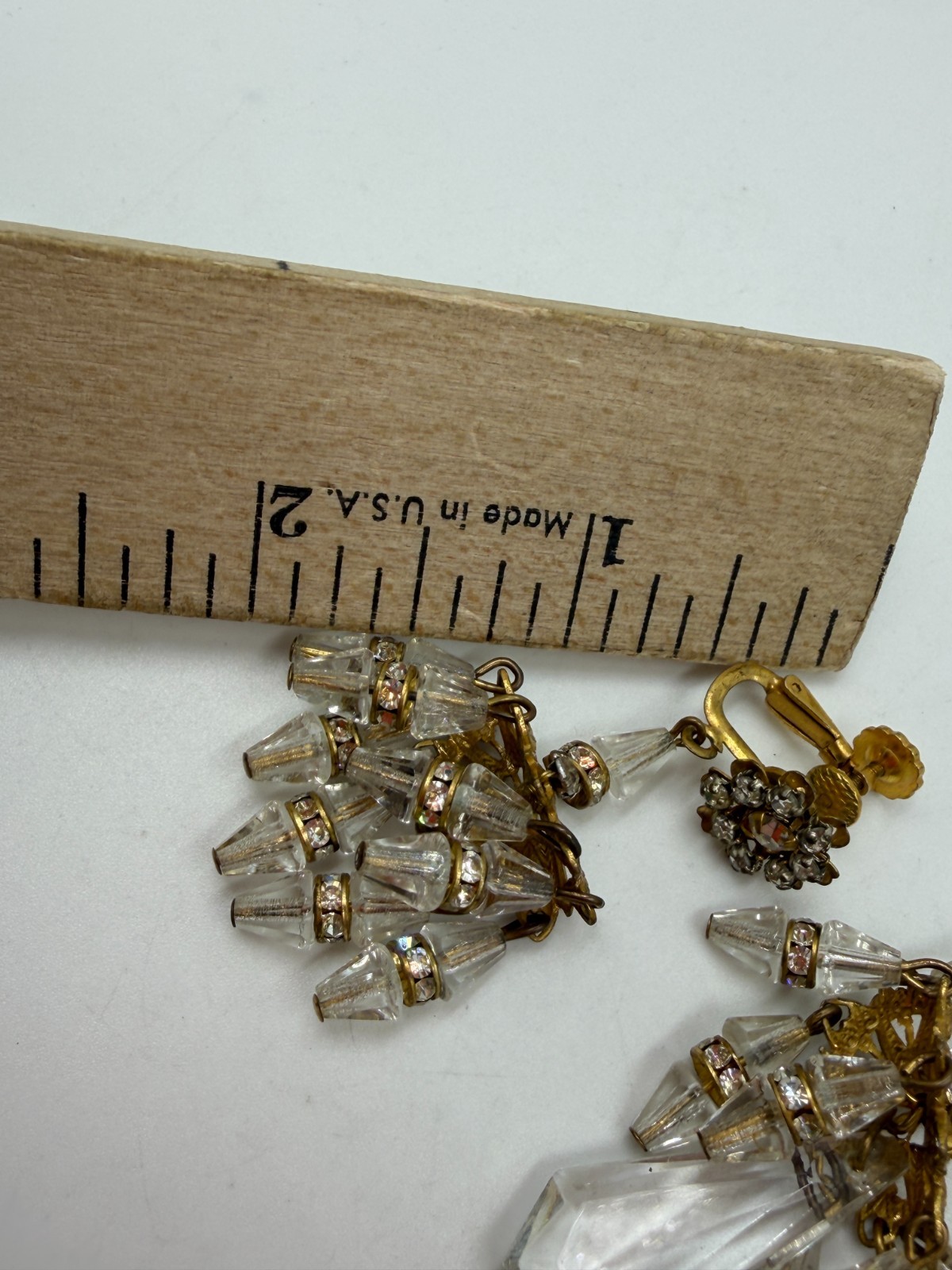 Vintage Earrings Clip On Miriam Haskell Chandelier Glass Missing Bead
