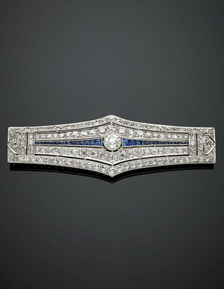White White Stone & Blue Lab Created Sapphire Women’s Lozenge Silver Brooch