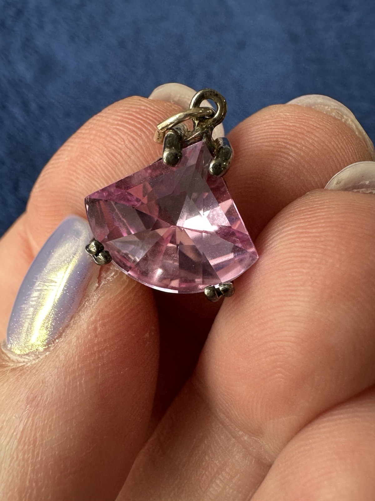 Vtg Sterling Silver 925 Pink Sapphire Necklace Pendant, 19mm Long