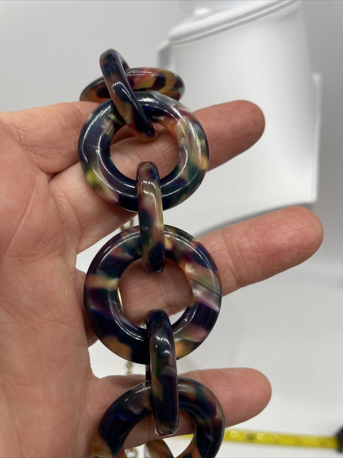 J Crew Necklace Chain Link Chunky Pearlized Tortoise Shell Acrylic Jewelry 20”