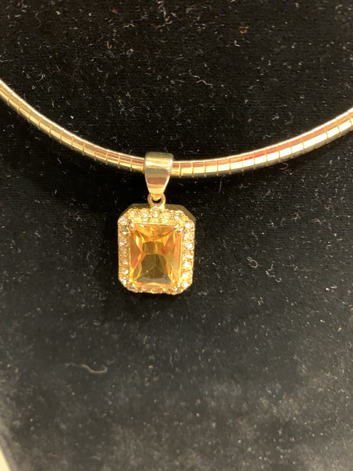 Lab Topaz Pendant On Gold Tone Slide Necklace