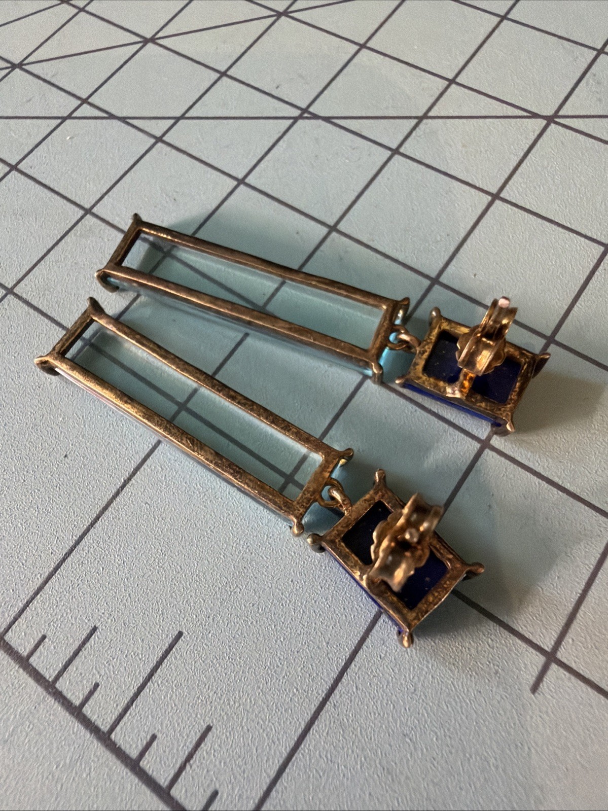 Vintage Sterling Silver w/ Gold Wash, Lapis, and Blue Glass Dangle Earrings
