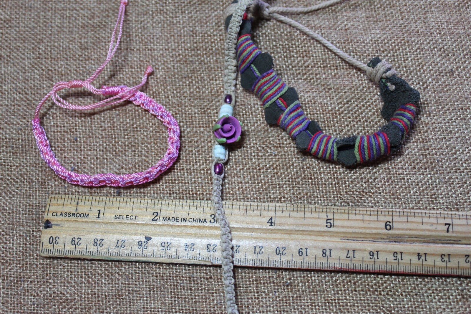 Lot of 6 Vintage 90s Natural String Woven Bracelets &Anlets Beads Hemp Leather