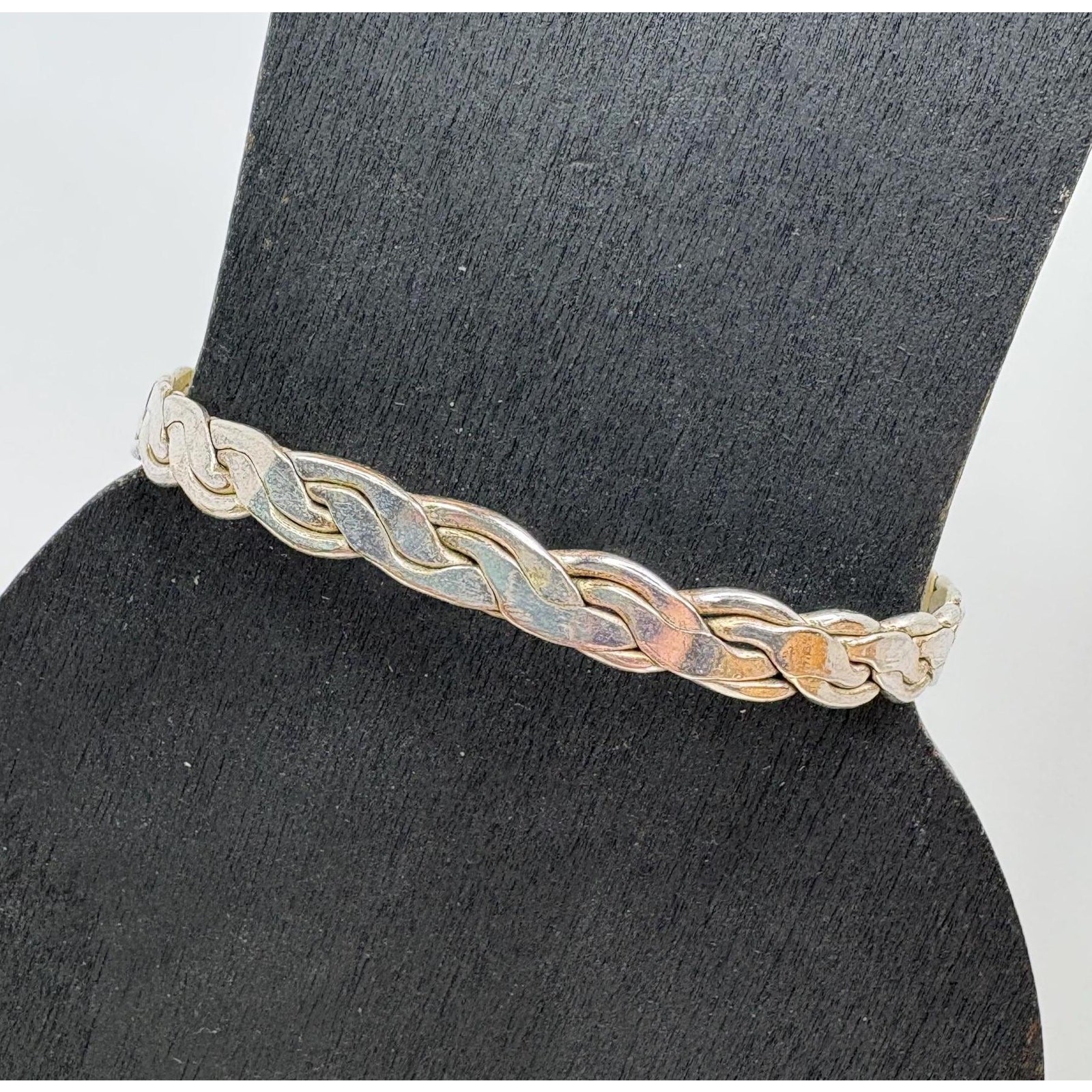 Vintage Handmade Solid Mexican 925 Sterling Silver Braided Woven Bangle Bracelet