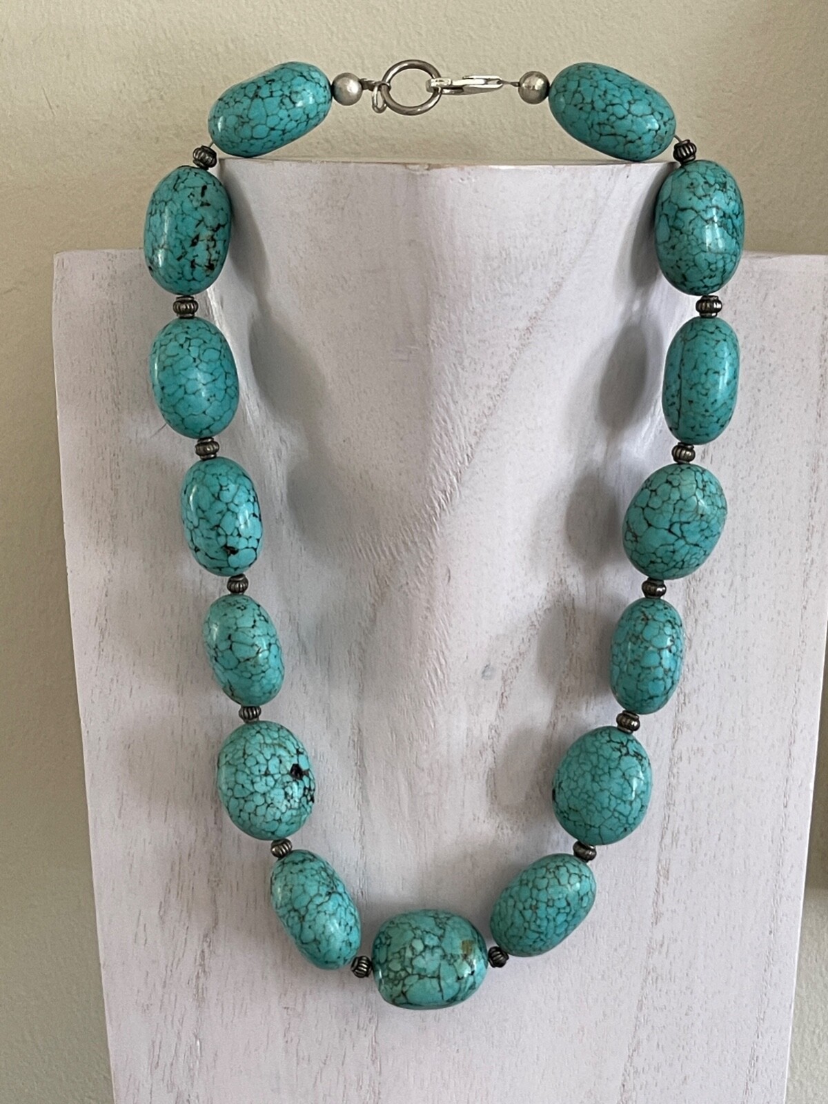 Superb Large 18.9mm Turquoise Beads Sterling Silver Necklace