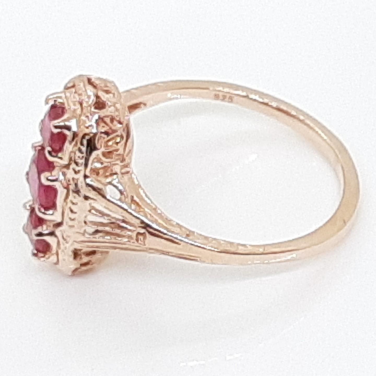 Antique Filigree 1.00ctw Ruby 14K Rose Gold 925 Sterling Silver Ring Size 6.75