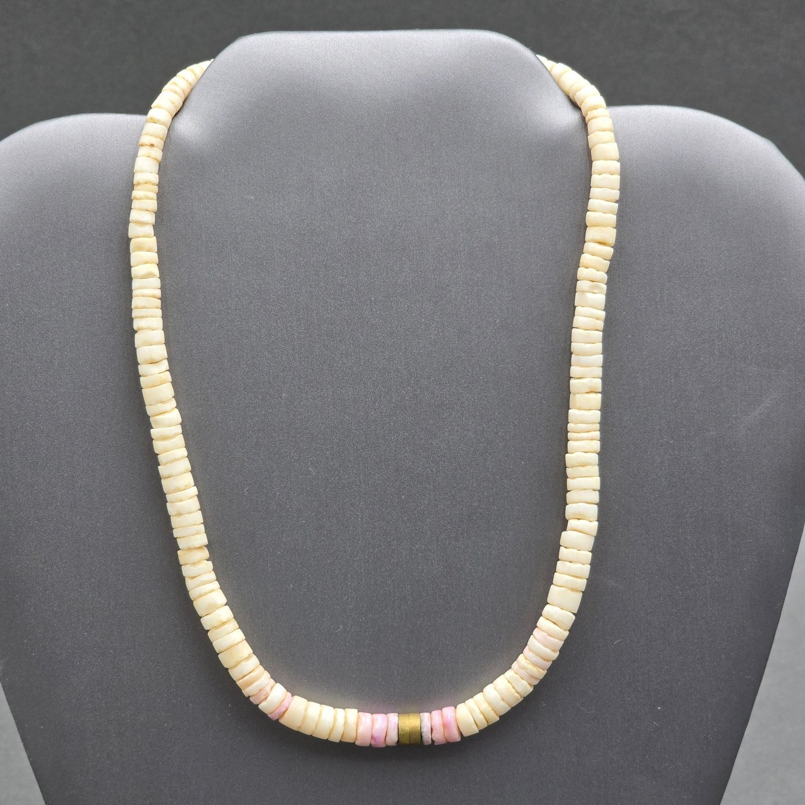 Vintage White Pink Puka Shell Choker Necklace 14″ Surfer Boho Authentic