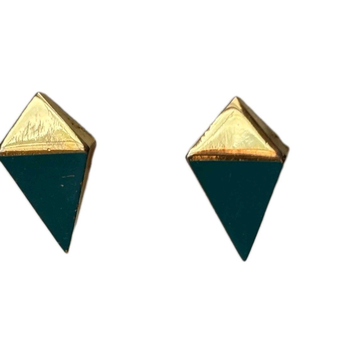 Vintage Teal & Gold Tone Geometric Earrings- about 1 in length
